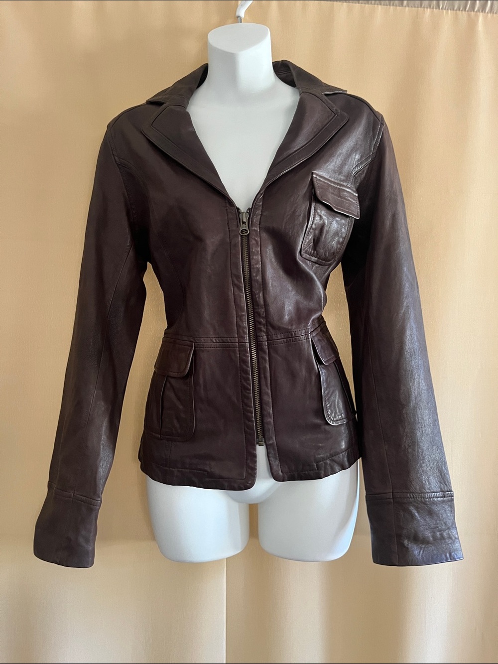 GAP Women's Brown Leather Zip-Front Jacket